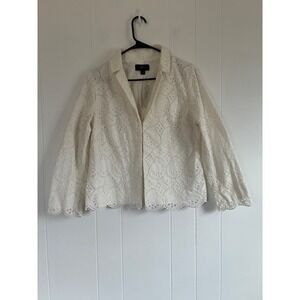 NWT J.Crew Womens White Cotton Eyelet Lace Scalloped Blazer Jacket Hook Eye M